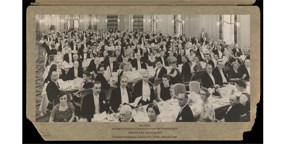 Delegates at the official banquet of the Second International Congress of Microbiology held on 31 July 1936 at the Trocadero Restaurant, London, UK.