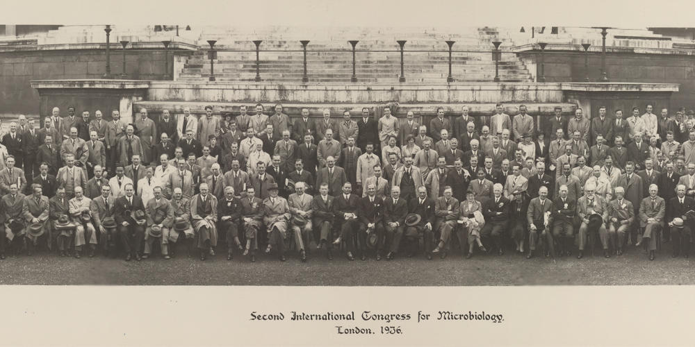 Group photo of delegates attending the Second International Congress of Microbiology held from 25 July – 1 August 1936 at University College London, UK.